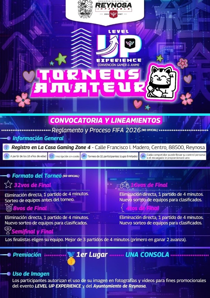 Celebrará Reynosa Concurso Gamer & Anime 2026 LEVEL UP Experience